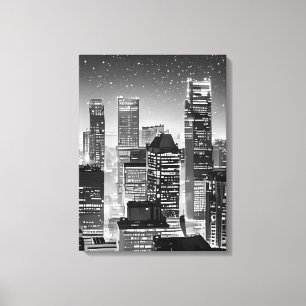 Manhattan Under Stars i Black and White Canvastryck