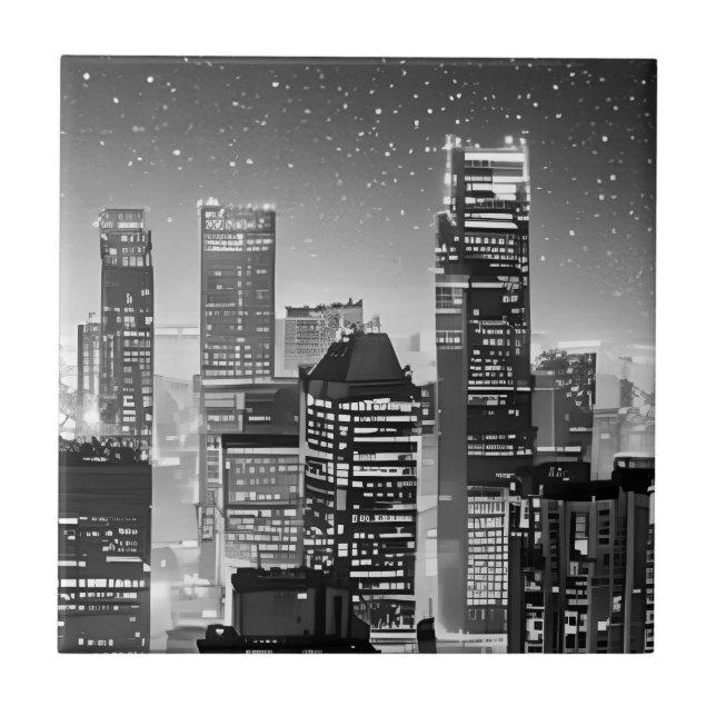 Manhattan Under Stars i Black and White Ceram Kakelplatta (Framsidan)
