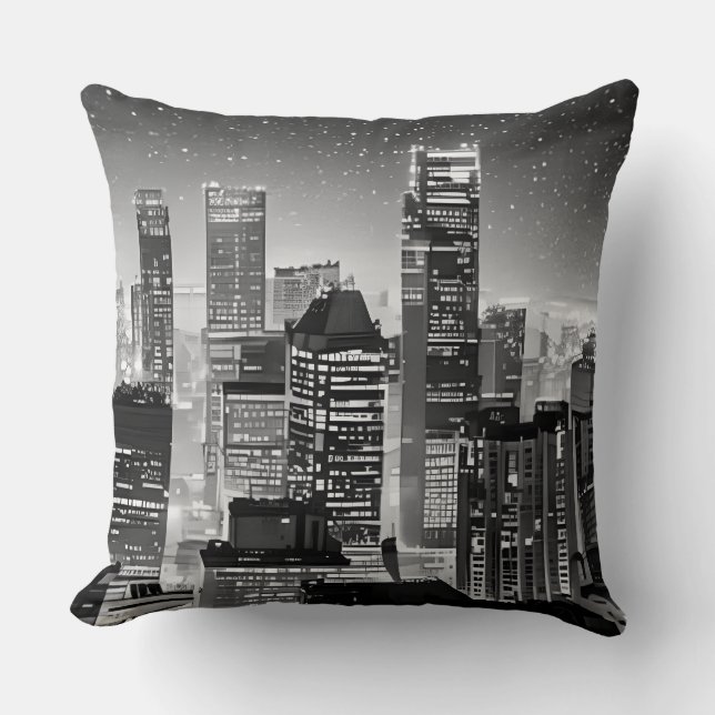 Manhattan Under Stars i Black and White Kudde (Framsida)