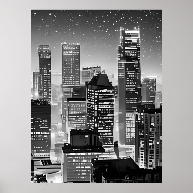 Manhattan Under Stars i Black and White Poster (Framsidan)