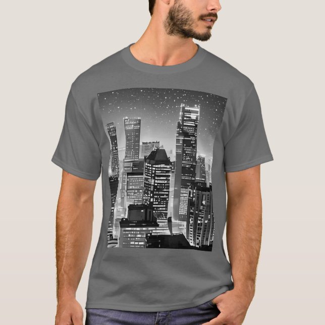 Manhattan Under Stars i Black and White T Shirt (Framsida)