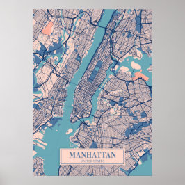 Manhattan - United Stater Breezy City Karta Poster