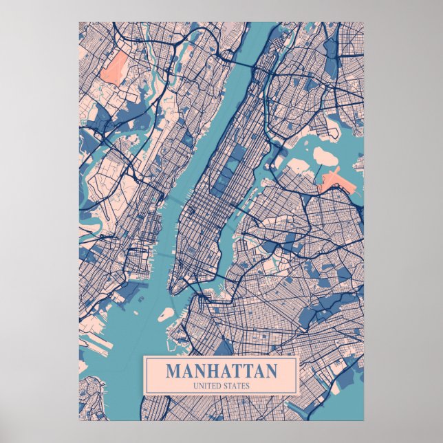 Manhattan - United Stater Breezy City Karta Poster (Framsidan)