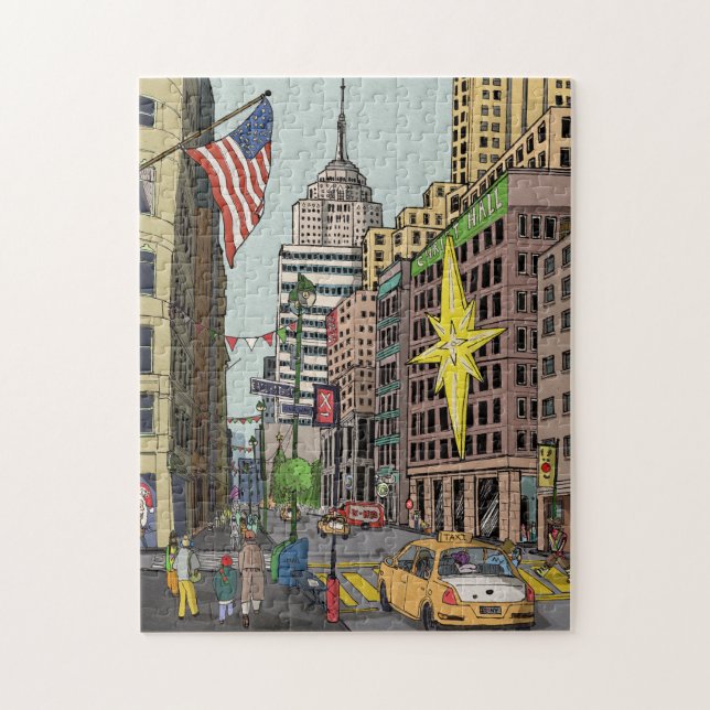 Manhattan Winter New York-julillustration Pussel (Vertikal)