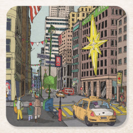 Manhattan Winter New York-julillustration Underlägg Papper Kvadrat
