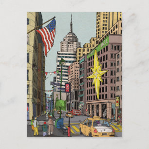 Manhattan Winter New York-julillustration Vykort