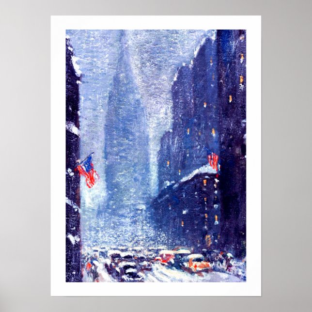 Manhattan Winter Scene-målning. Utskrift av fin ko Poster (Framsidan)