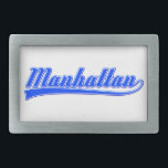 Manhattan with Swash<br><div class="desc">Manhattan, New York City, skriven med en swash (svan). Typsnitt i vitt och blått. Originaltextdesign.</div>