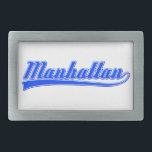 Manhattan with Swash<br><div class="desc">Manhattan,  New York City,  skriven med en swash (svan). Typsnitt i vitt och blått. Originaltextdesign.</div>