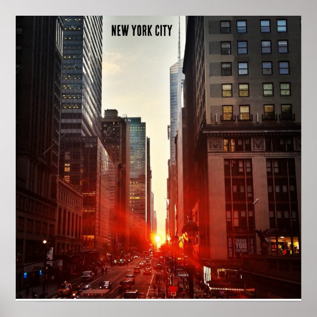Manhattanhenge Solnedgång Poster (Framsidan)
