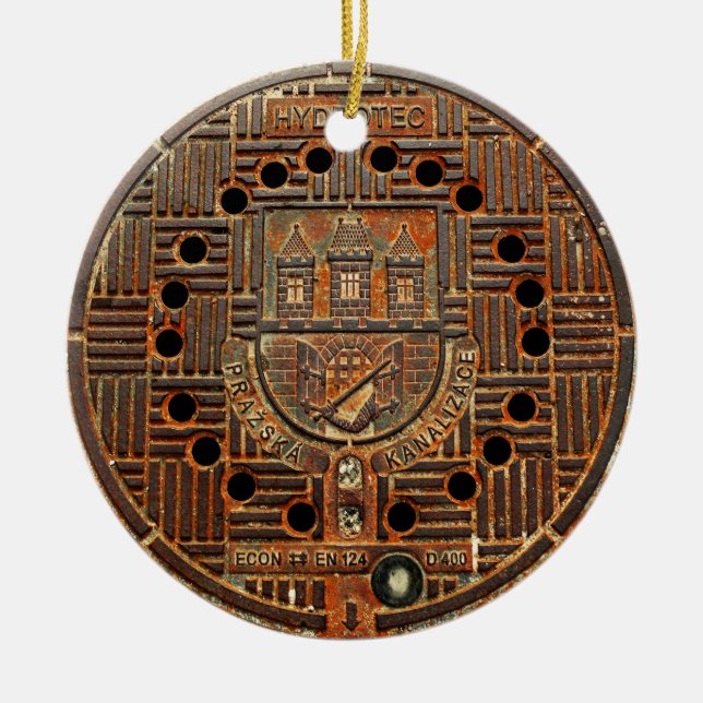 Manholen täcker 4 (Prague) Julgransprydnad Keramik (Framsidan)