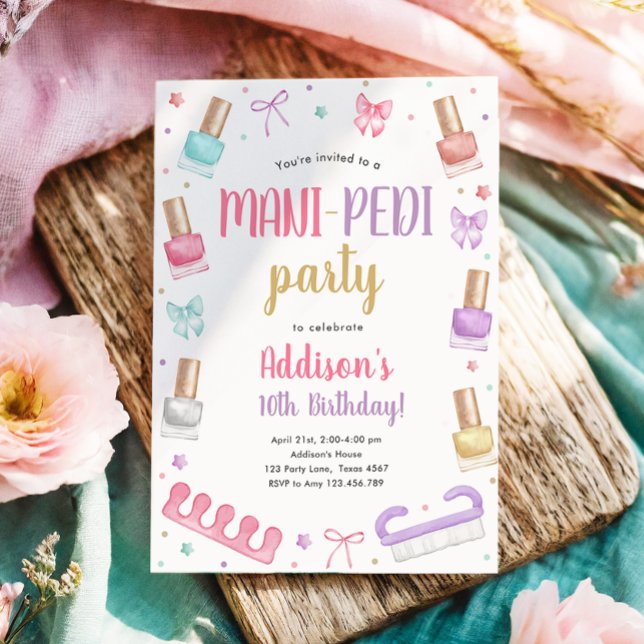 Mani-Pedi-fest Manikyr och pedikyr båge födelsedag Inbjudningar (Skapare uppladdad)