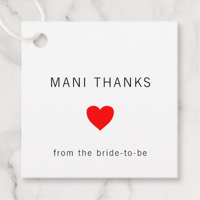 Mani Tacksägelse Modern Minimalist Bröllosdusch Gåvor Etiketter (Framsida)