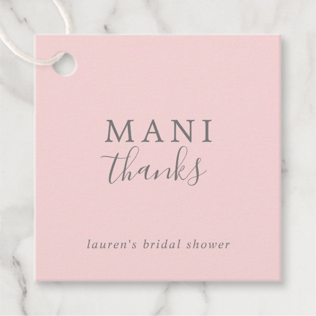 Mani Thanks Enkel Rosa och Grå Bröllopsdusch Gåvor Etiketter (Framsida)
