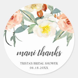 Mani Thanks Peach Blomster Bröllopsdusch Förmån Runt Klistermärke