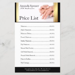 Manibotant Nail Salon Pris List Black & Guld Flyer
