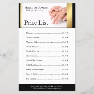 Manibotant Nail Salon Pris List Black & Guld Flyer