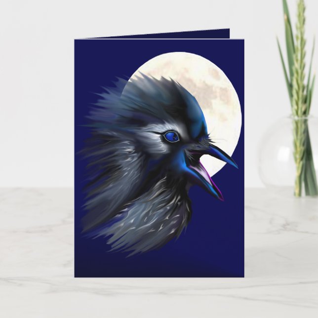 Manic Raven med Måne Card Kort (Framsida)