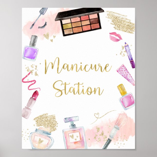 Manicuant Station Glitz & Glam Spa Birthday Sign Poster (Framsidan)