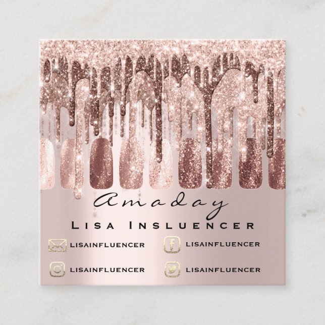 Manicuitera Nail Artist Drives Glitter Social Ro Fyrkantigt Visitkort (Framsida)