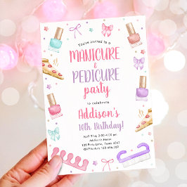 Manicure and Pedicure Bow Mani-Pedi Party Birthday Inbjudningar