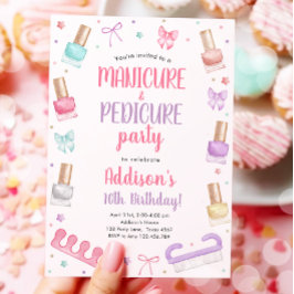 Manicure and Pedicure Bow Mani-Pedi Party Birthday Inbjudningar