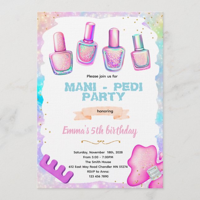 Manicure pedicure spa party invitation inbjudningar (Framsida)