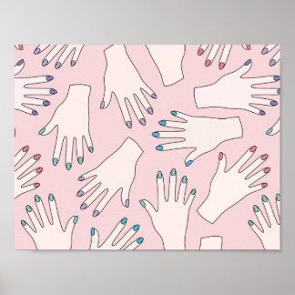 Manicured Händer Nagel Studio Rosa Pastel Mönster Poster