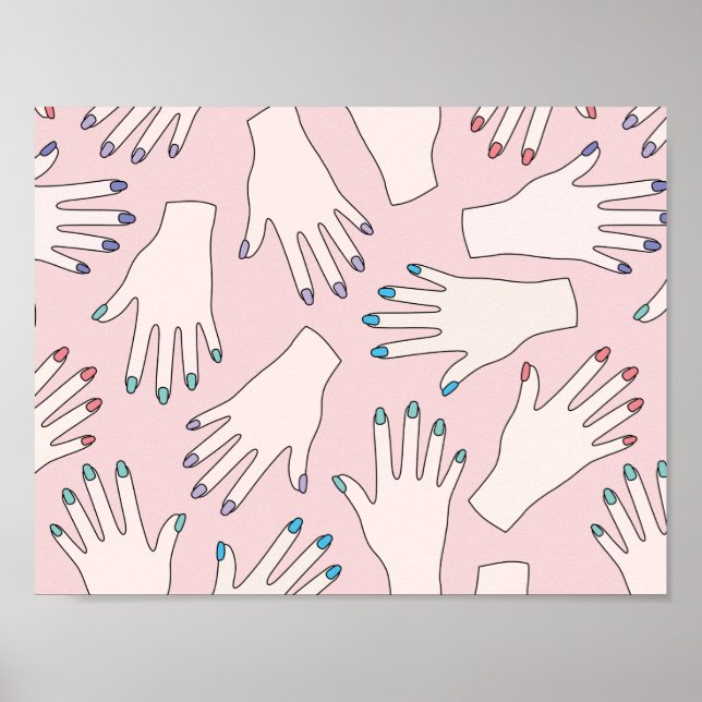 Manicured Händer Nagel Studio Rosa Pastel Mönster Poster (Framsidan)