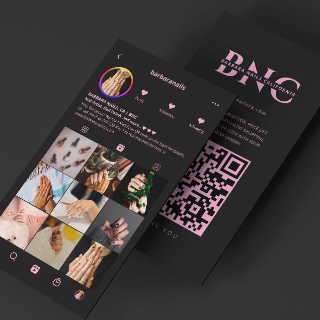 Manicurist Nail Tech Pink Black Instagram  Visitkort (Manicurist Nail Tech Pink Black Instagram Business Card
)