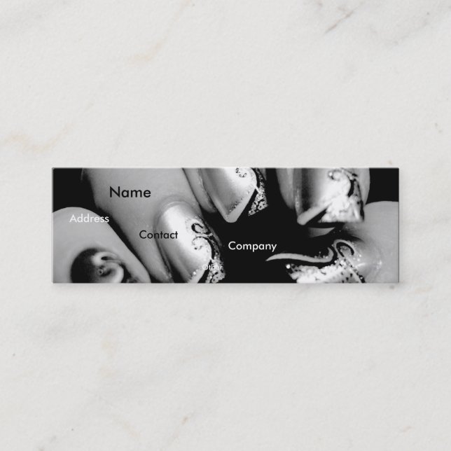 Manicuristnaglar i svart & vit mig mini visitkort (Framsida)