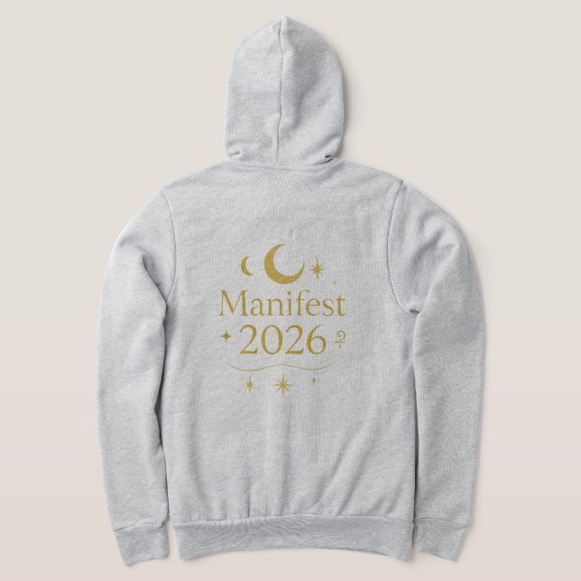 Manifest 2026 Hoodie with Gold Moon & Stars | Mini T Shirt (Laydown Baksida)