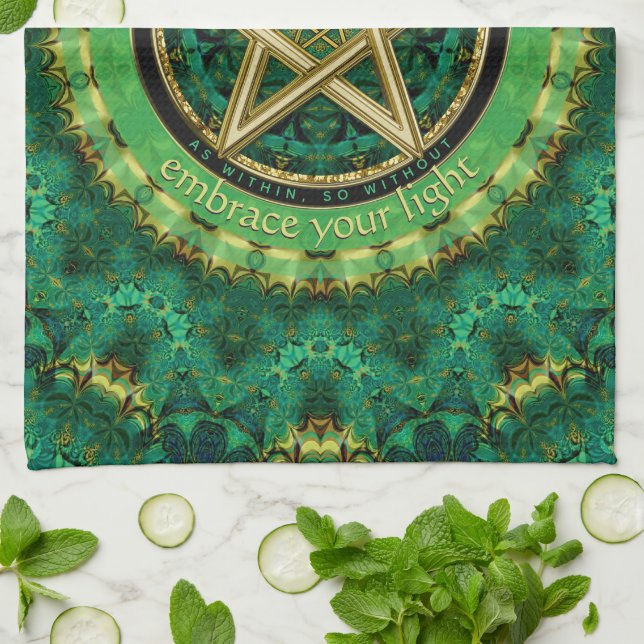 Manifest Your Magic Golden Pentacle Nature Green Kökshandduk (Vikta)
