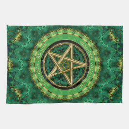 Manifest Your Magic Golden Pentacle Nature Green Kökshandduk