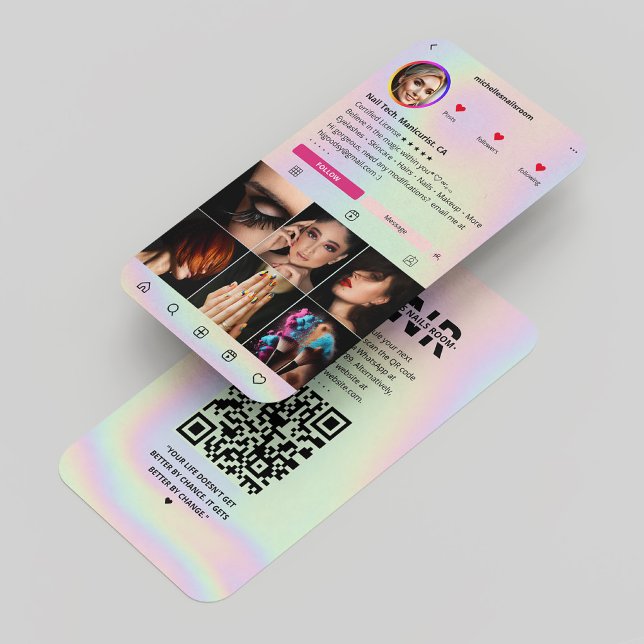 Manikurist Holografisk Rosa Instagram Modern Visitkort (Manicurist Holographic Pink Instagram Modern Business Card
)