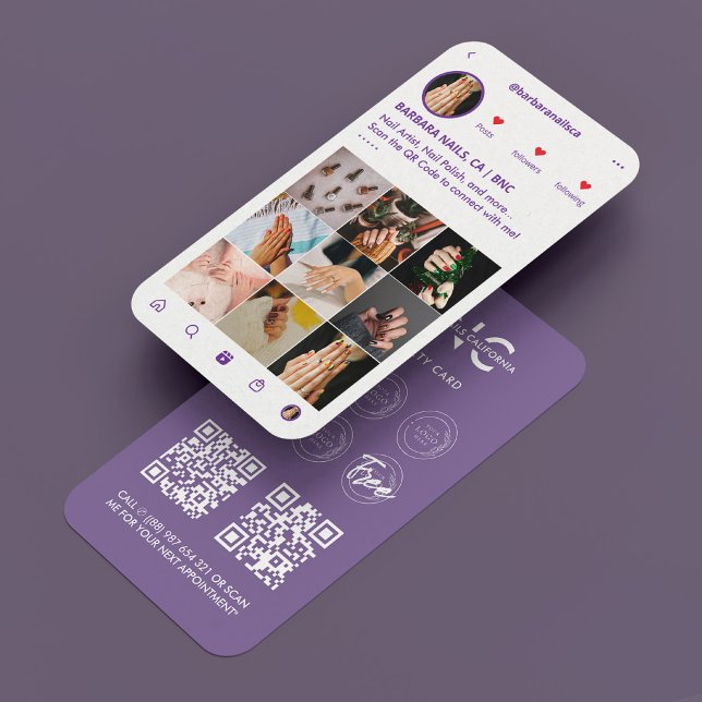 Manikurist Nail Artist Tech IG Dusty Lila Visitkort (Manicurist Nail Artist Tech IG Loyalty Purple Business Card
)