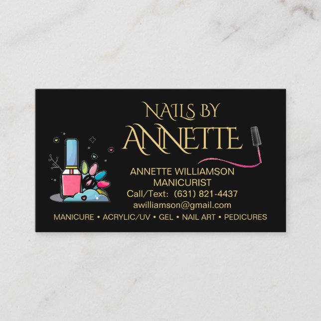 Manikurist Nail Technician Black Guld Namn Visitkort (Framsida)