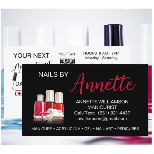 Manikurist Nail Technician Black Red Namn Visitkort (Skapare uppladdad)