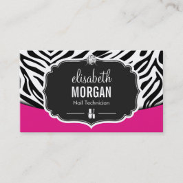 Manikurist Nail Technician Black Rosa Zebra tryck Visitkort
