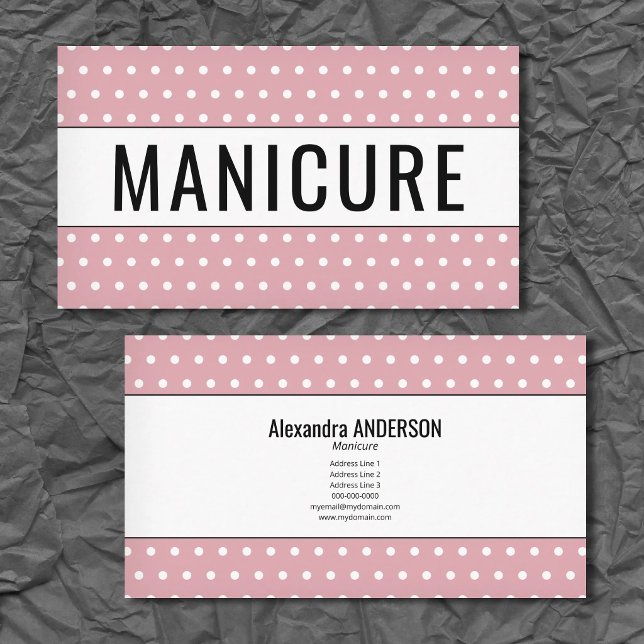 Manikyr - Rosa prickar Visitkort (Manicure - Polka Dots Pink Business Card)
