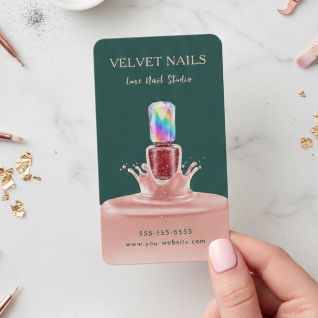 Manikyrkonstnär Nail Tech Mörkgrön Rosafärgad Visitkort (Skapare uppladdad)