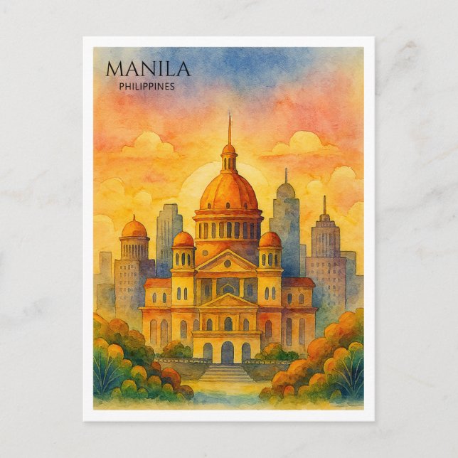 Manila Filippinerna Akvarell vykort Souvenir (Framsida)