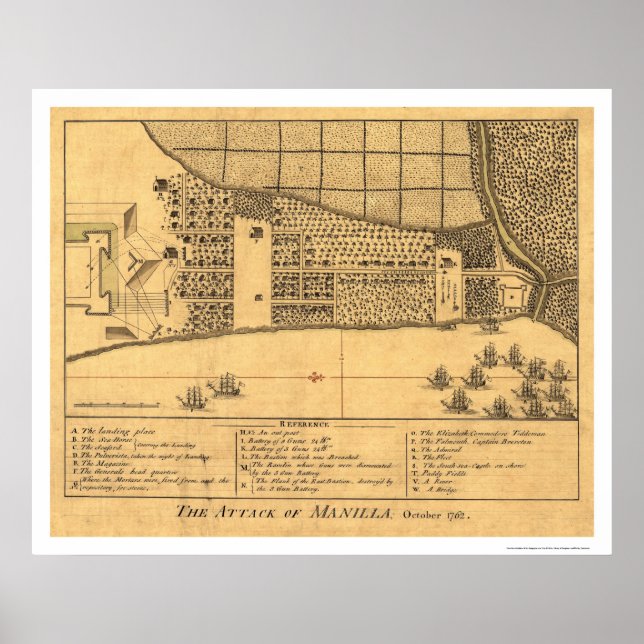 Manila Filippinerna Attack Karta 1762 Poster (Framsidan)