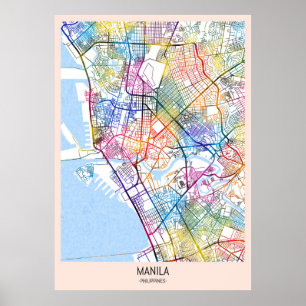 Manila Filippinerna City Karta Poster