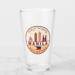 Manila Filippinerna City Skyline Emblem Glaskopp