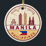 Manila Filippinerna City Skyline Emblem Julgransprydnad Keramik<br><div class="desc">Manila minimalistisk,  färglös konstdesign med monument och landmärken i Filippinerna.</div>