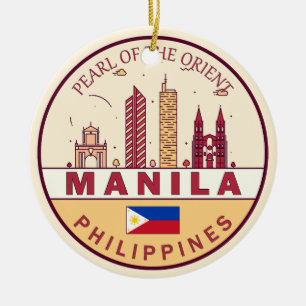 Manila Filippinerna City Skyline Emblem Julgransprydnad Keramik