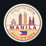 Manila Filippinerna City Skyline Emblem Magnet<br><div class="desc">Manila minimalistisk,  färglös konstdesign med monument och landmärken i Filippinerna.</div>
