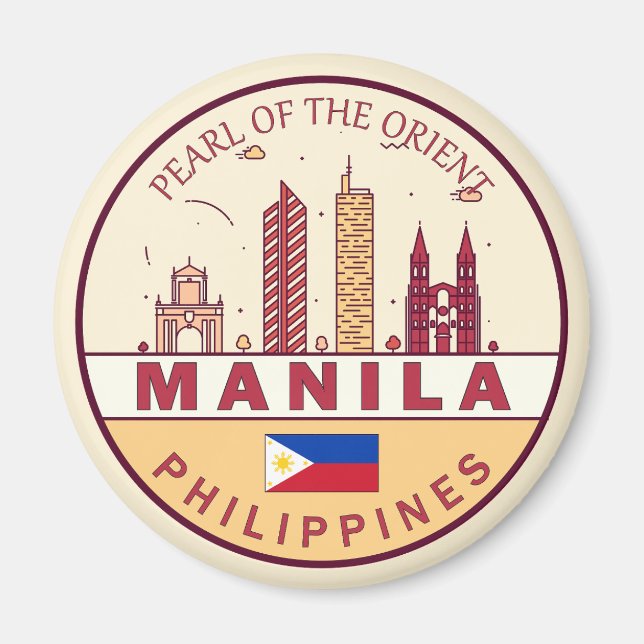 Manila Filippinerna City Skyline Emblem Magnet (Framsidan)
