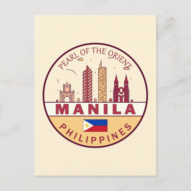 Manila Filippinerna City Skyline Emblem Vykort (Framsida)